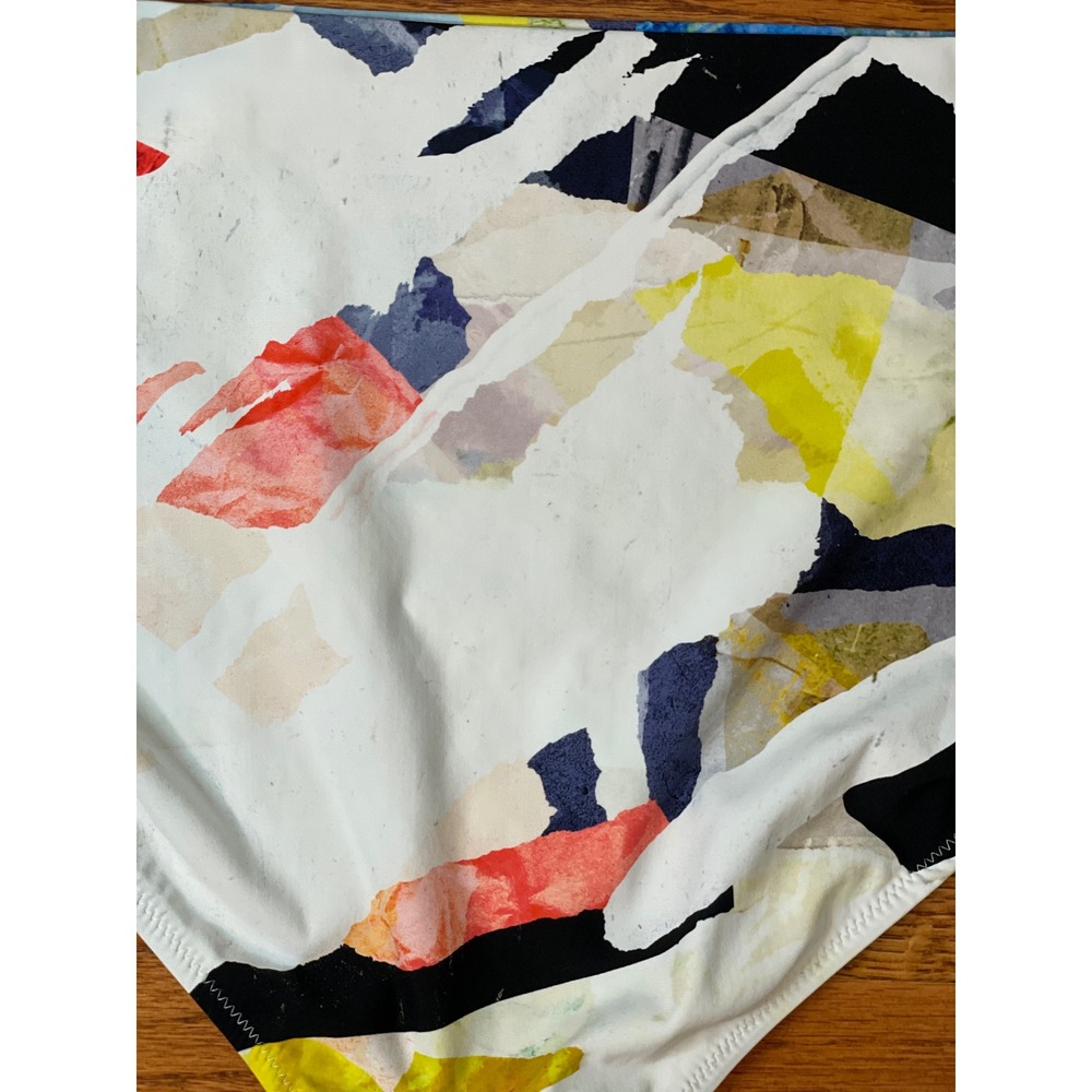 CALIA Bikini Bottoms Womens XL White Mid Rise High Leg Abstract Collage New - Picture 10 of 10